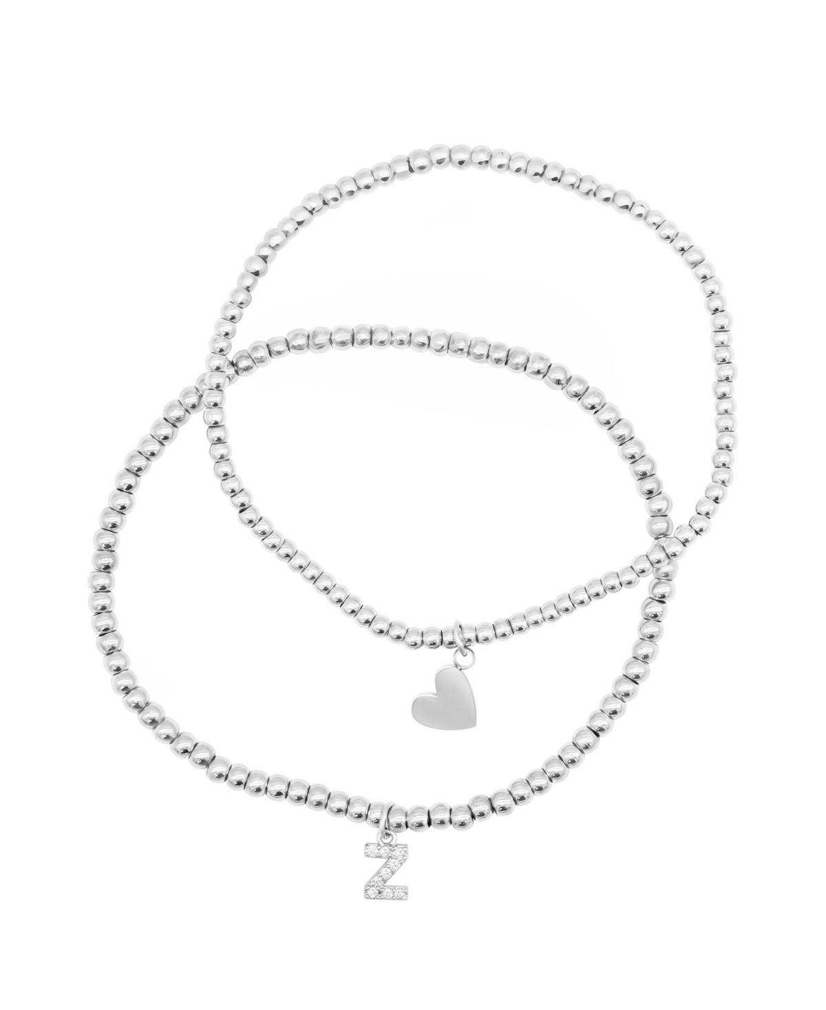 Adornia Silver Stretch With Mini Crystal Initial Bracelet Set In Metallic