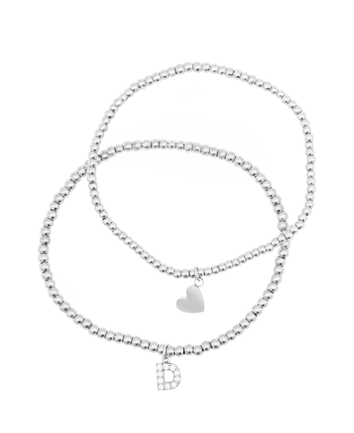 Adornia Silver Stretch With Mini Crystal Initial Bracelet Set In Metallic