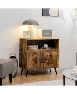 Mid-century Wooden Storage Cabinet Wine Glass Holders