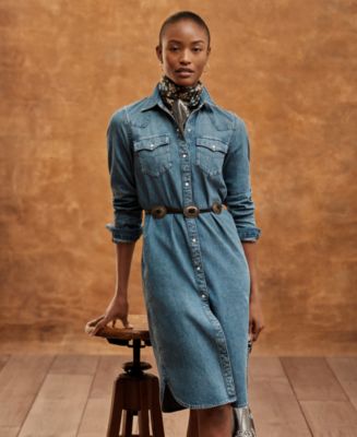 Denim shirt dress belted on sale