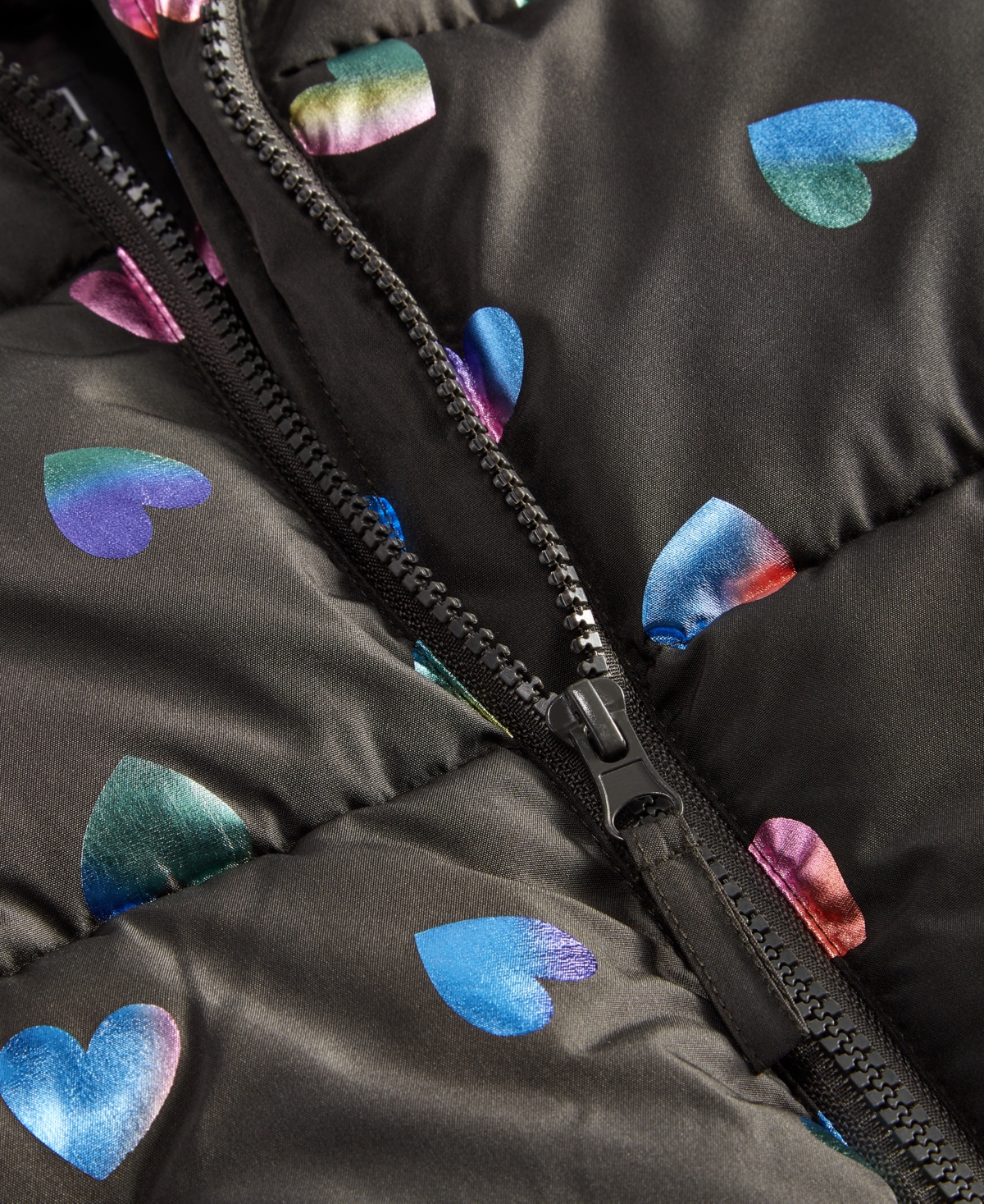 S Rothschild & Co Toddler & Little Girls Quilted Metallic Heart-Print Full-Zip Hooded Puffer Jacket