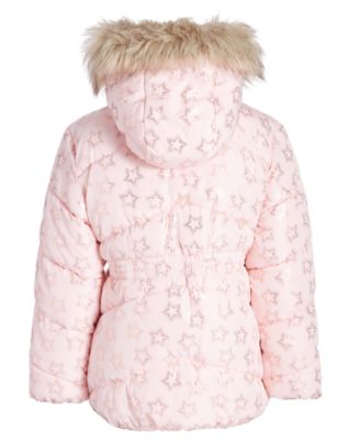 Toddler & Little Girls Foil Quilted Puffer Coat  With Faux-Fur Trim