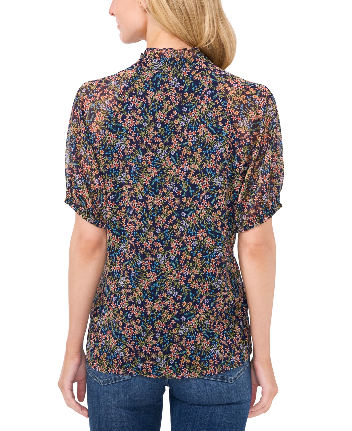 CeCe Women's Printed Split-Neck Raglan-Sleeve Blouse