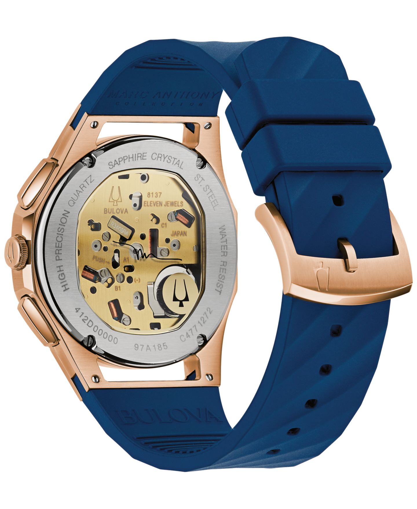 Мужские часы Bulova Chronograph Marc Anthony Curv Blue Epdm Rubber Strap Watch 44mm — фото 3
