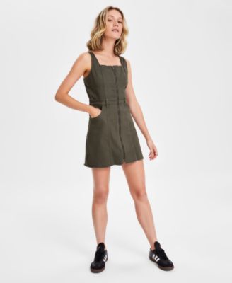 Juniors Denim Zip Front Pinafore Dress