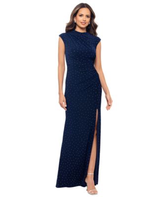 Betsy & Adam - Women's Studded High-Neck Cap-Sleeve Gown