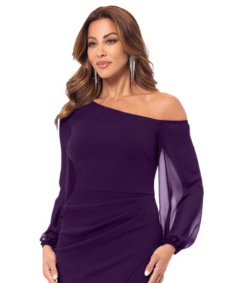 Women's One-Shoulder Sheer-Sleeve Midi Dress