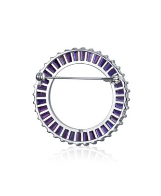 Purple Amethyst CZ Baguette Cut Eternity Circle Scarf Brooch Pin Silver Plated
