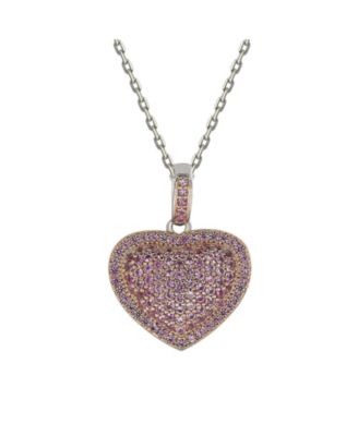 Suzy Levian Sterling Silver Sapphire Pave Puff Heart Pendant Necklace