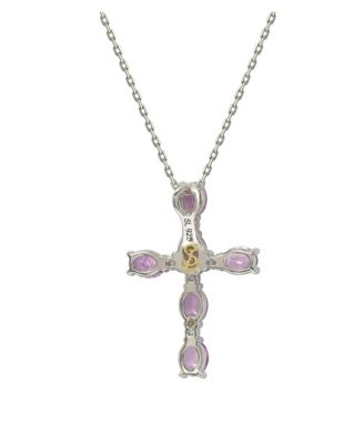 Suzy Levian Sterling Silver Sapphire & Created White Sapphire Oval Cut Cross Pendant Necklace