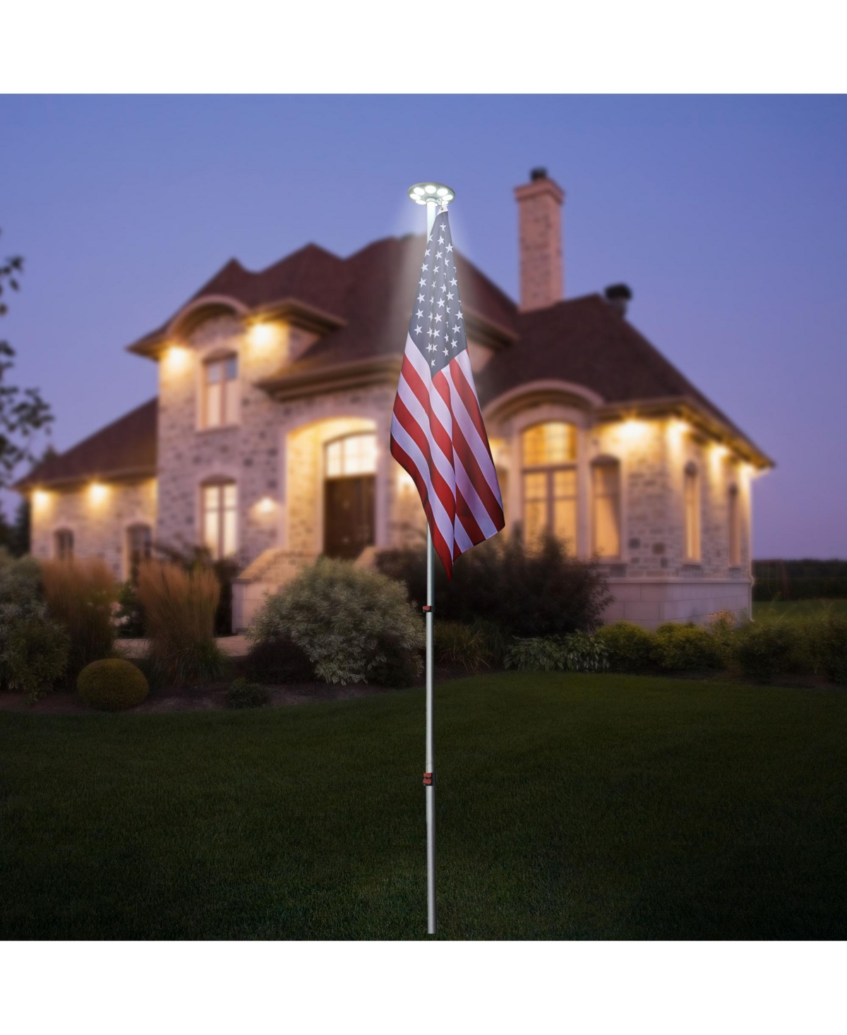 Yescom 30 Ft Telescopic Aluminum Flag Pole Kit with 136 Led Solar Light Us Flag Outdoor