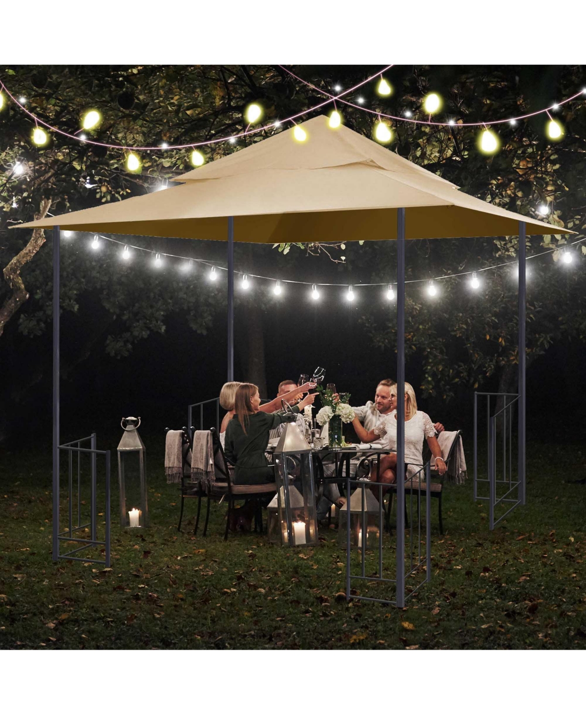 12'x12' Canopy Top Replacement Beige for 2-Tier Harbor Gazebo Patio Cover