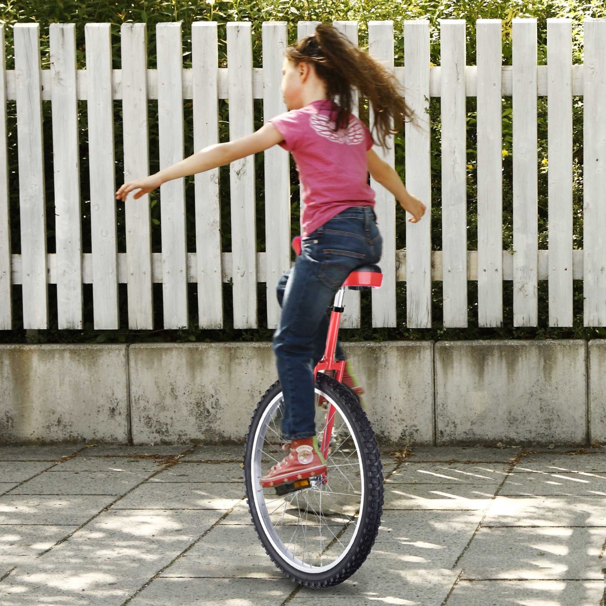 Yescom 24 In Wheel Outdoor Unicycle Adjustable Seat Anti-Skid Pedal Circus Bike for Adults Teenagers Kids, Red
