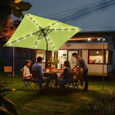 10x6.5FT Rectangle Outdoor Solar LED Patio Umbrella with Crank Tilt for Table Market Yard Deck Pool Party Green