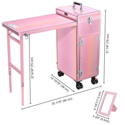 Nail Desk Mobile Station Rolling Makeup Manicure Table Unicorn Pink