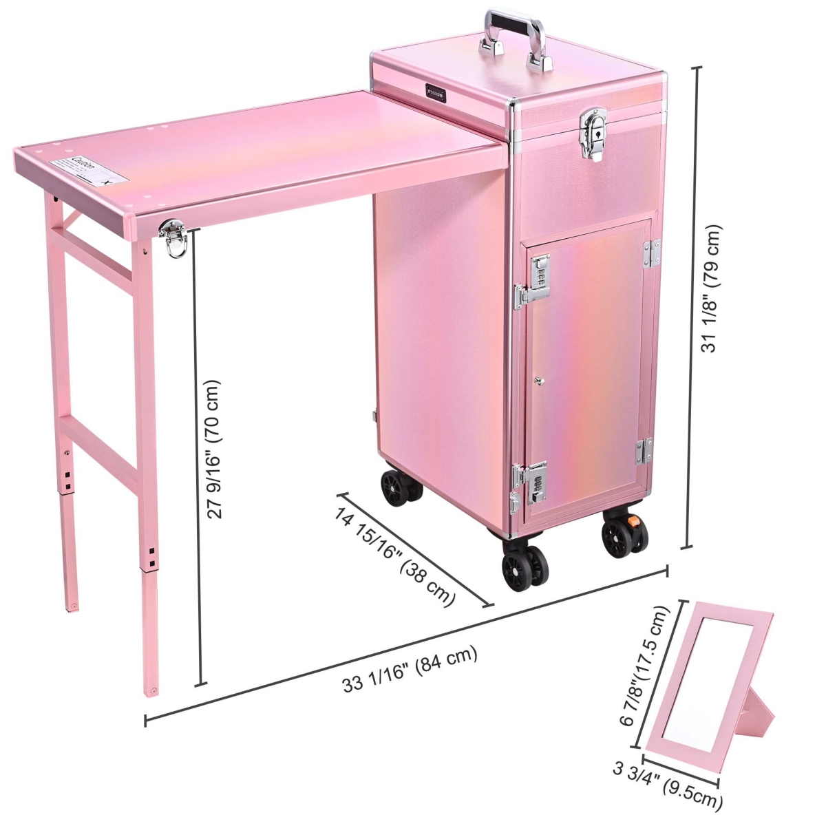 Byootique Nail Desk Mobile Station Rolling Makeup Manicure Table Unicorn Pink