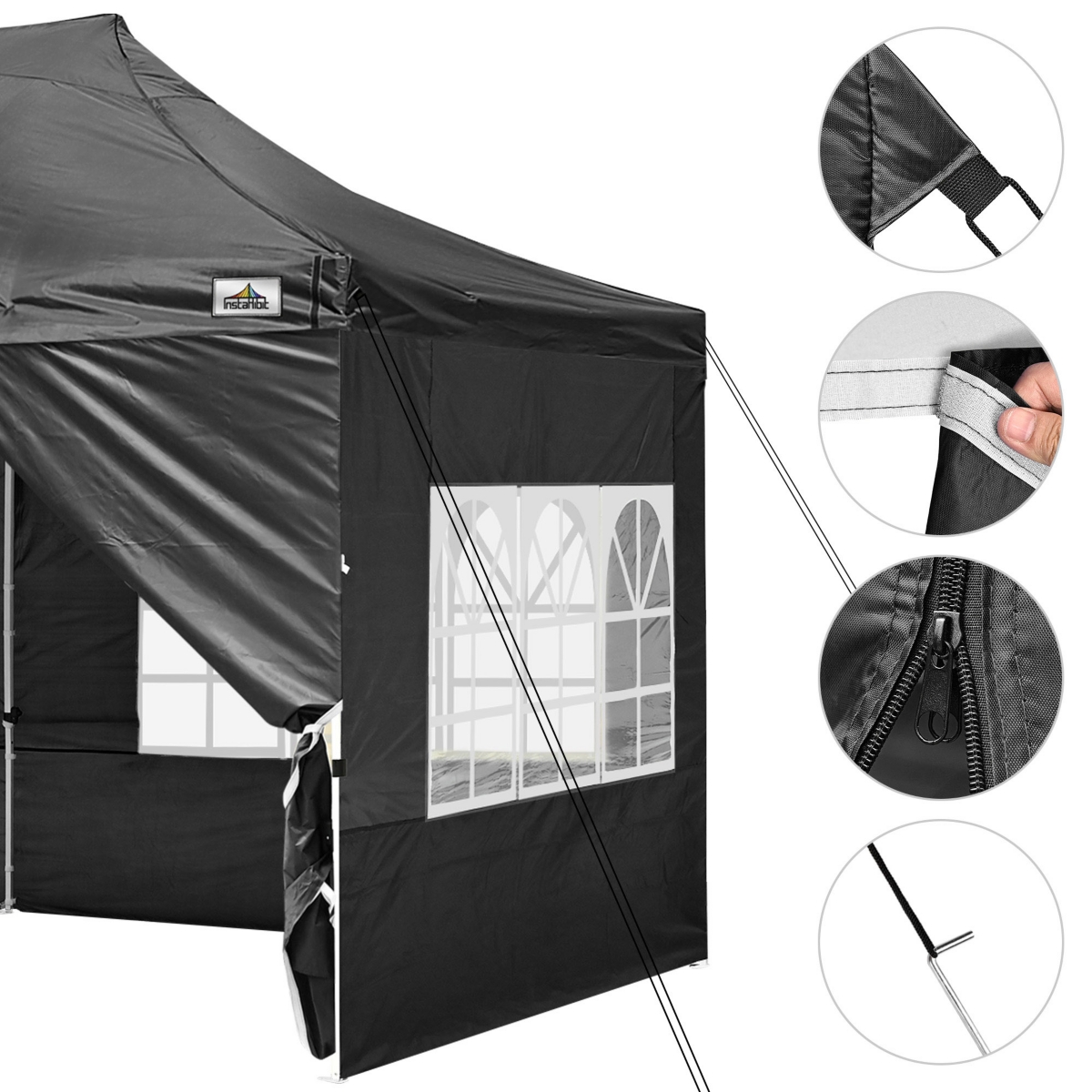 10x20FT Canopy Wedding Party Tent Pop Up Folding Gazebo Outdoor w/ 4 Sidewalls & Bag- Black