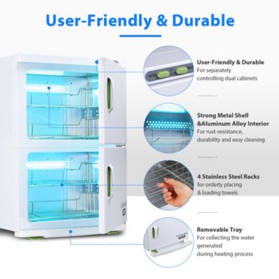 46L Hot UV Sterilizer Towel Warmer Cabinet Heated Nail Salon Spa Facial Dual 4 Rack