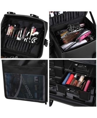 Classic Black Rolling 2in1 Cosmetic Case Sided Makeup Artist Organizer