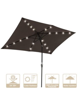10x6.5FT Brown Rectangle Solar LED Patio Umbrella with Crank Tilt for Outdoor Table, Yard, Deck & Pool Use