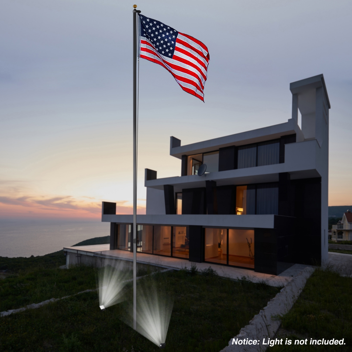 Yescom Bravery 30Ft Sectional Flag Pole Kit Aluminum Outside Inground Yard Garden with 3'x5' Usa Flag Ball Top- Black