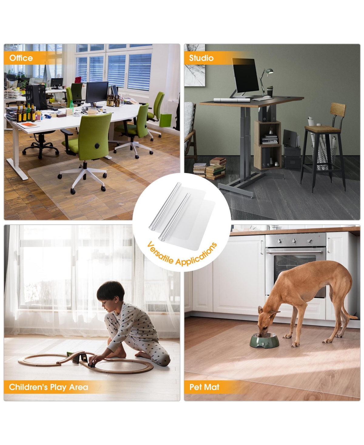 Yescom Rectangle Pvc Floor Mat Protector for Hard Wood Office Desk Chair 60