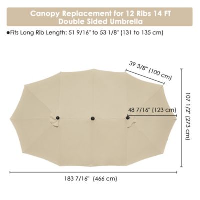 14 Ft Replacement Canopy for 12 Rib Double Sided Patio Umbrella Market Table Top Outdoor Backyard Pool Restaurant