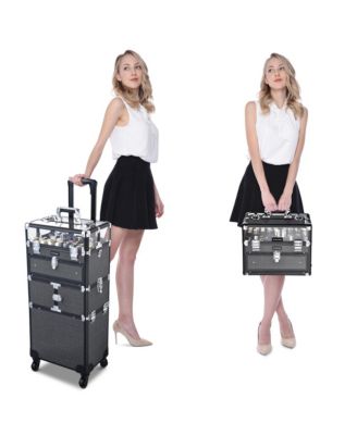 2in1 Nail Polish Organizer Rolling Makeup Train Case Manicure Black