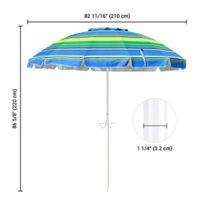 7 Ft Striped Outdoor Umbrella UV Protection Sunshade Tilt Sand Anchor