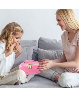 Plush Makeup Bag Open Flat Travel Toiletry Accessories Case Organizer