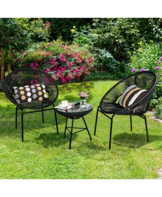 3PCS Patio Acapulco Furniture Bistro Set with GlassTable-Black