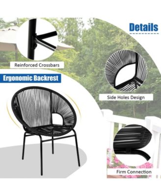 3PCS Patio Acapulco Furniture Bistro Set with GlassTable-Black