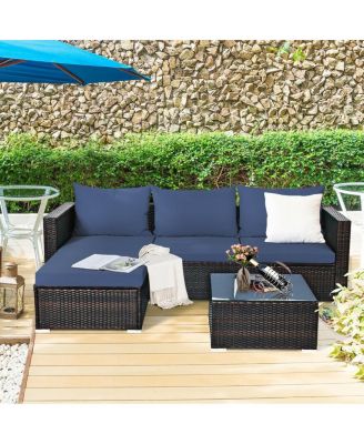 5 Pieces Patio Rattan Sectional Furniture Set with Cushions and Coffee Table