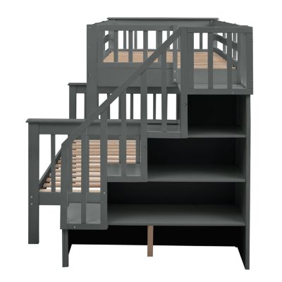 Twin-Over-Full Bunk Bed with Storage and Guard Rail