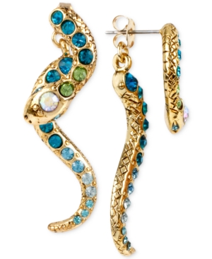 image of Betsey Johnson Gold-Tone Pave Crystal Snake Front and Back Earrings