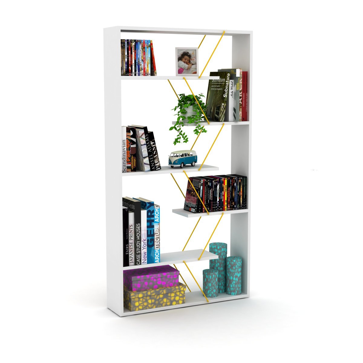 Streamdale Furniture Wood Frame Etagere Open Back 6 Shelves Bookcase Industrial Bookshelf