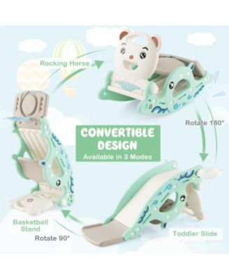 4-in-1 Kids Slide Rocking Horse with Basketball and Ring Toss