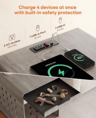 Dog Crate End Table with Charging Station, Furniture Style Pet Crate Nightstand for Medium to Large Dogs