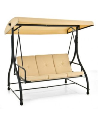 3 Seat Outdoor Porch Swing with Adjustable Canopy