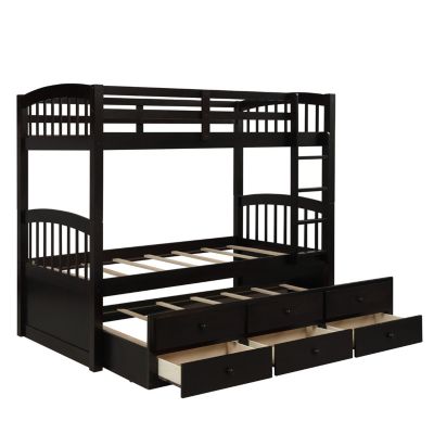 Twin Bunk Bed with Ladder, Rail, Trundle and Drawers