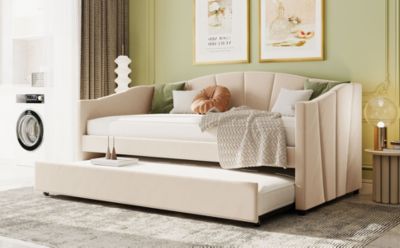 Upholstered Daybed Sofa Bed Twin Size With Trundle Bed