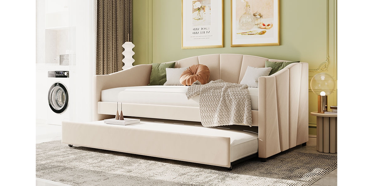 Simplie Fun Upholstered Daybed Sofa Bed Twin Size With Trundle Bed And Wood Slat