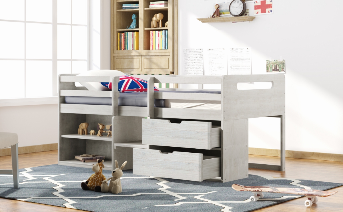 Streamdale Furniture Twin Size Loft Bed With Two Shelves And Two Drawers