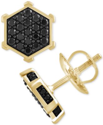 Macy's - Men's Black Diamond Hexagon Cluster Screw Back Stud Earrings (1 ct. t.w.)