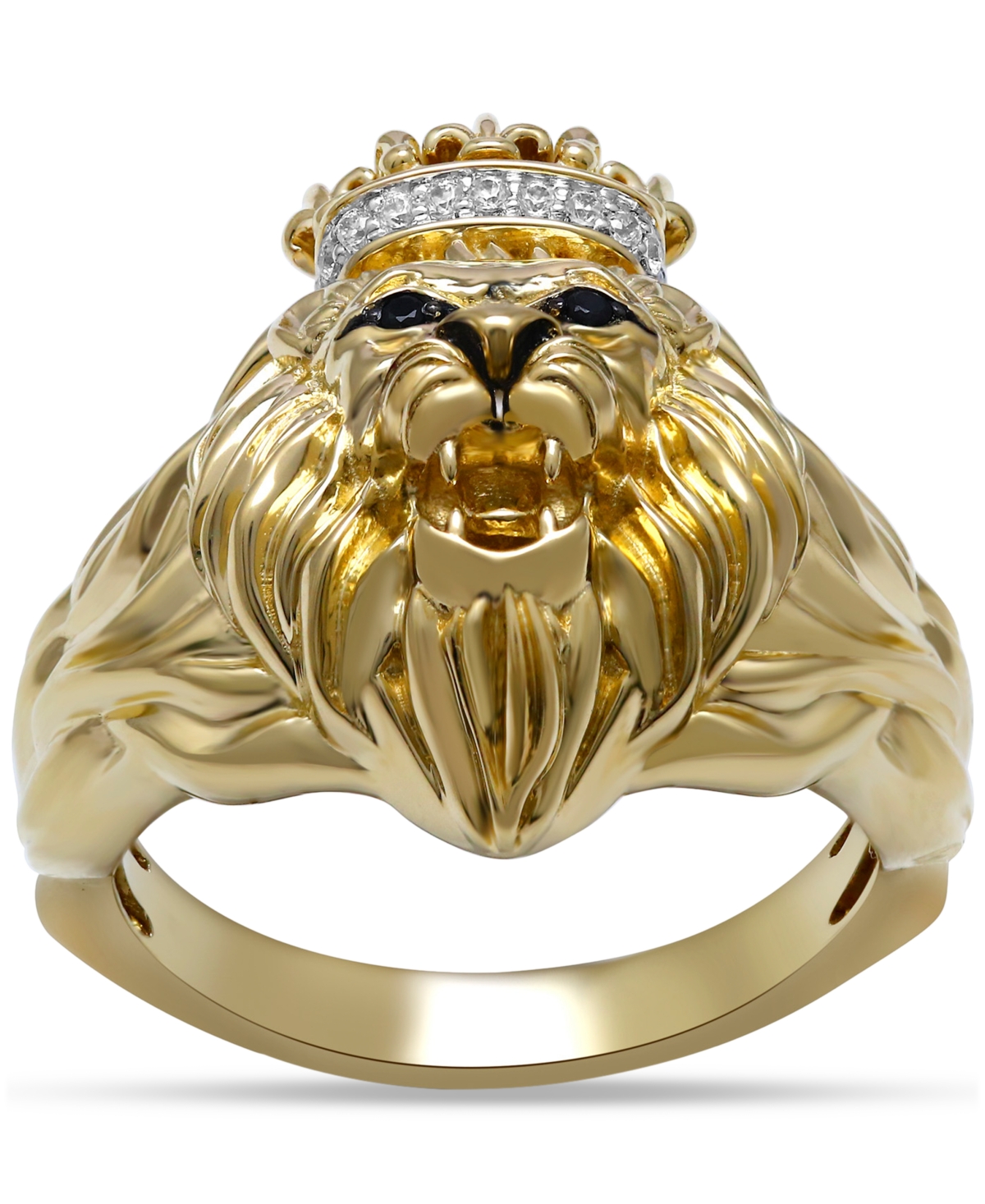 Macy s Men s White Black Diamond Three dimensional Lion Crown King Ring 1 10 Ct. T.w. In Gold Over Silver ModeSens