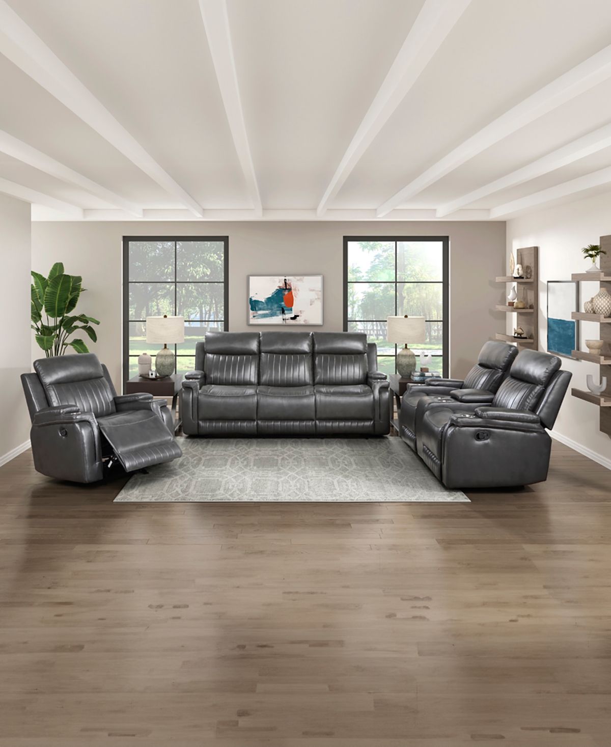 HOMELEGANCE WHITE LABEL WALLSTONE 82" DOUBLE RECLINING SOFA WITH DROP-DOWN CUP HOLDER 