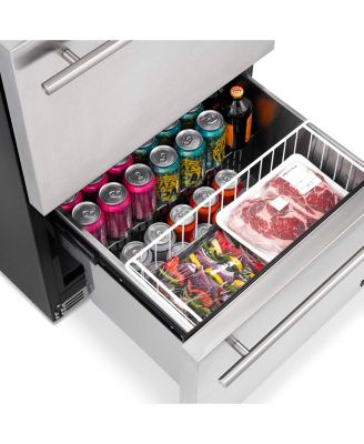 24" Built-in 20 Bottle and 80 Can Dual Drawer Indoor/Outdoor Wine and Beverage Fridge in Weatherproof Stainless Steel with Easy Glide Casters