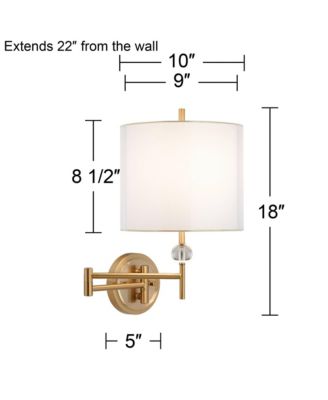 Kohle Modern Swing Arm Wall Lamp Polished Brass Plug-in Light Fixture White Inner Sheer Outer Drum Shade for Bedroom Bedside House