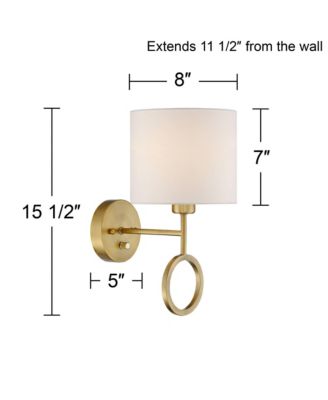 Amidon Modern Wall Lamp Warm Brass Metal Plug-in 8" Light Fixture White Fabric Drum Shade for Bedroom Reading Living Room House Home