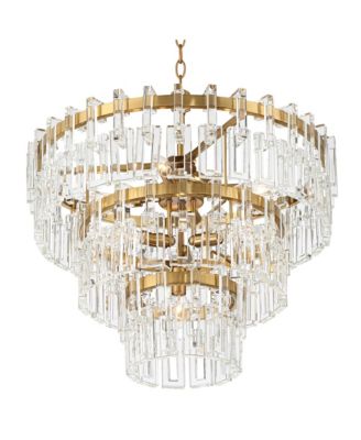 Luxum Burnished Brass Chandelier 23 1/2" Wide Modern Tiered Crystal 8-Light Fixture for Dining Room House Foyer Kitchen Island